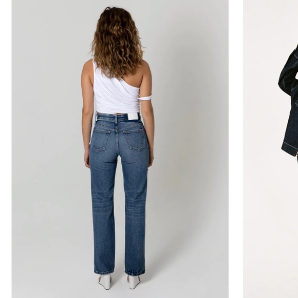 NWT EB Denim high rise straight denim jeans light distressing 100